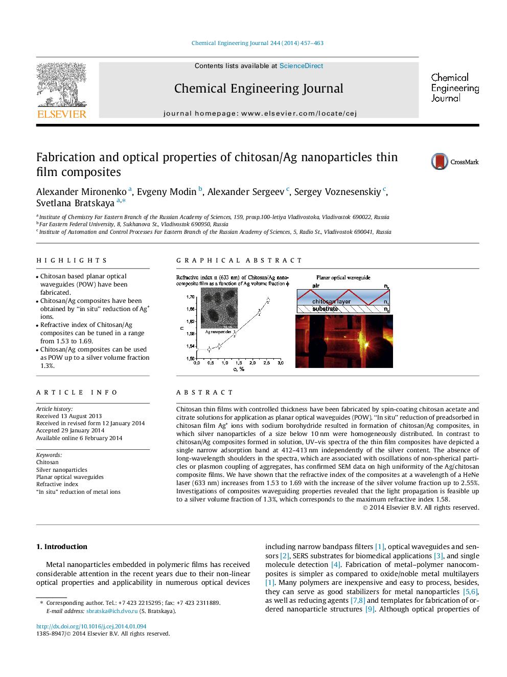 Fabrication and optical properties of chitosan/Ag nanoparticles thin film composites