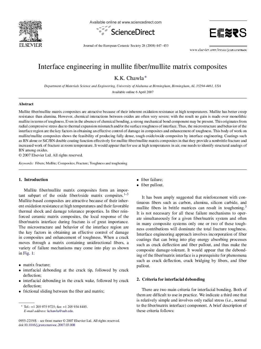 Interface engineering in mullite fiber/mullite matrix composites