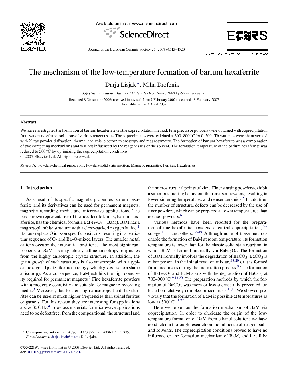 The mechanism of the low-temperature formation of barium hexaferrite