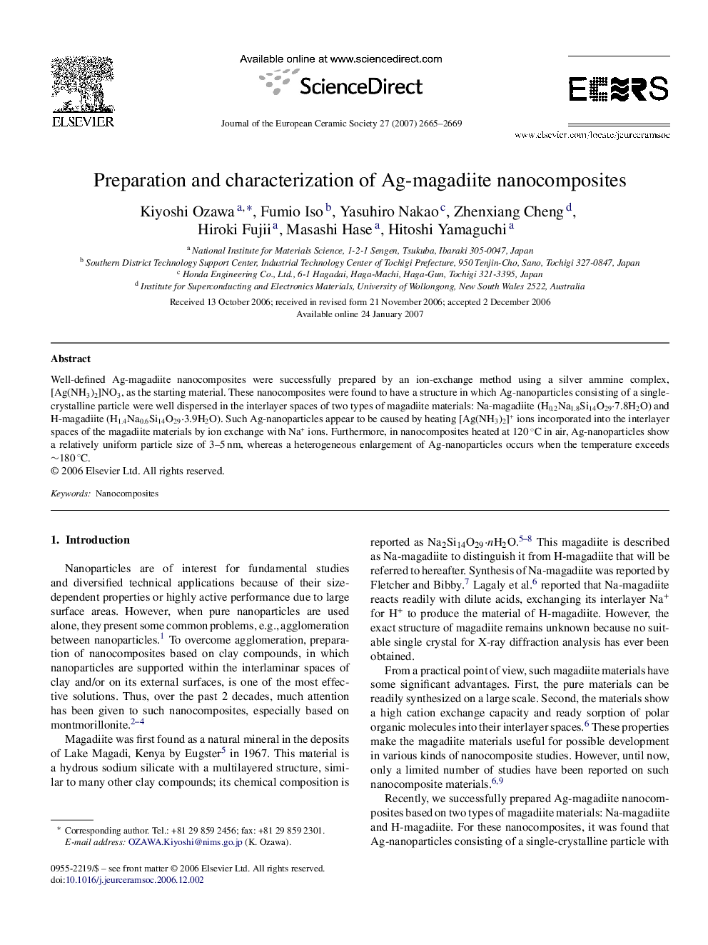 Preparation and characterization of Ag-magadiite nanocomposites