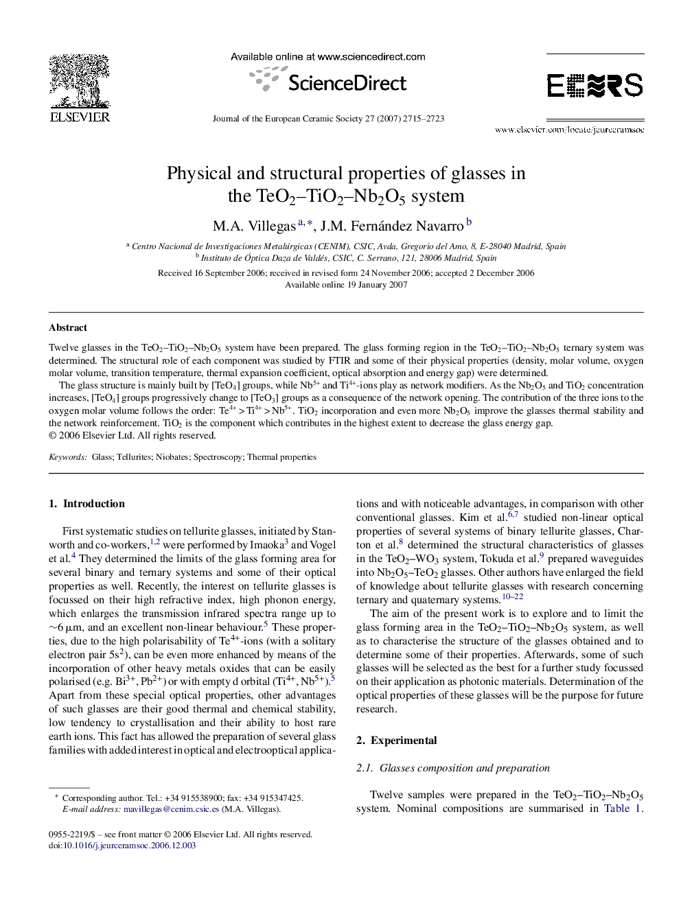 Physical and structural properties of glasses in the TeO2–TiO2–Nb2O5 system