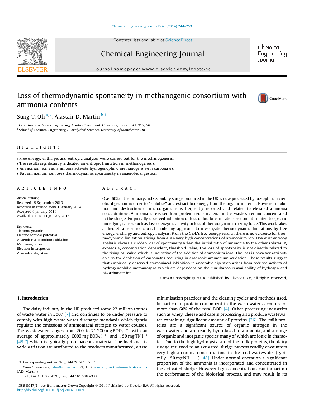 عکس صفحه اول مقاله: Loss of thermodynamic spontaneity in methanogenic consortium with ammonia contents Loss of thermodynamic spontaneity in methanogenic consortium with ammonia contents