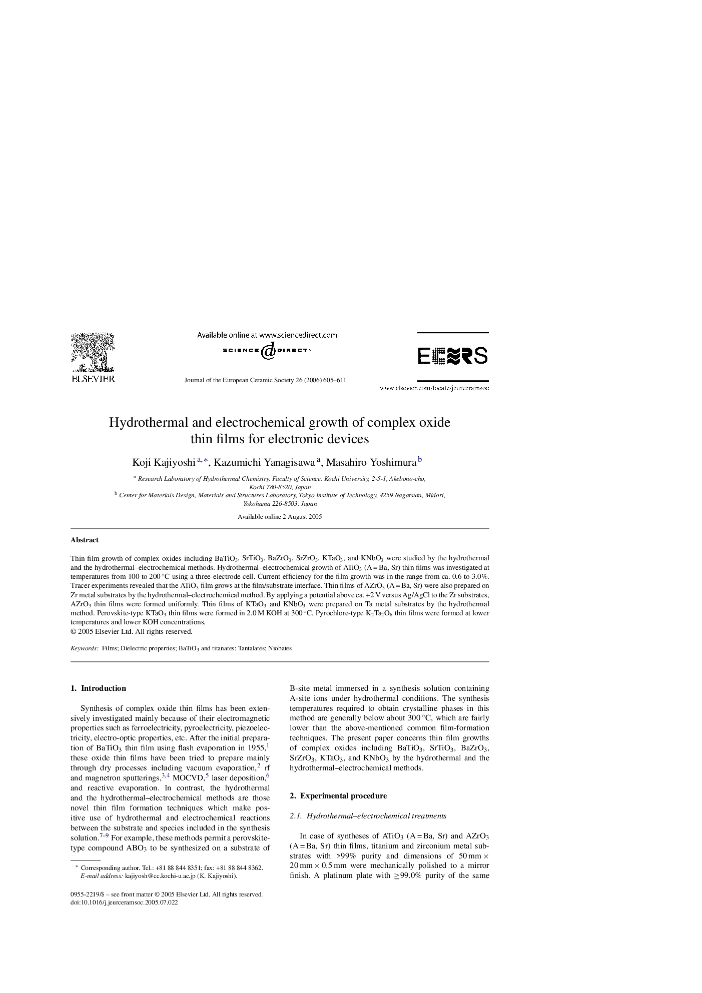 Hydrothermal and electrochemical growth of complex oxide thin films for electronic devices