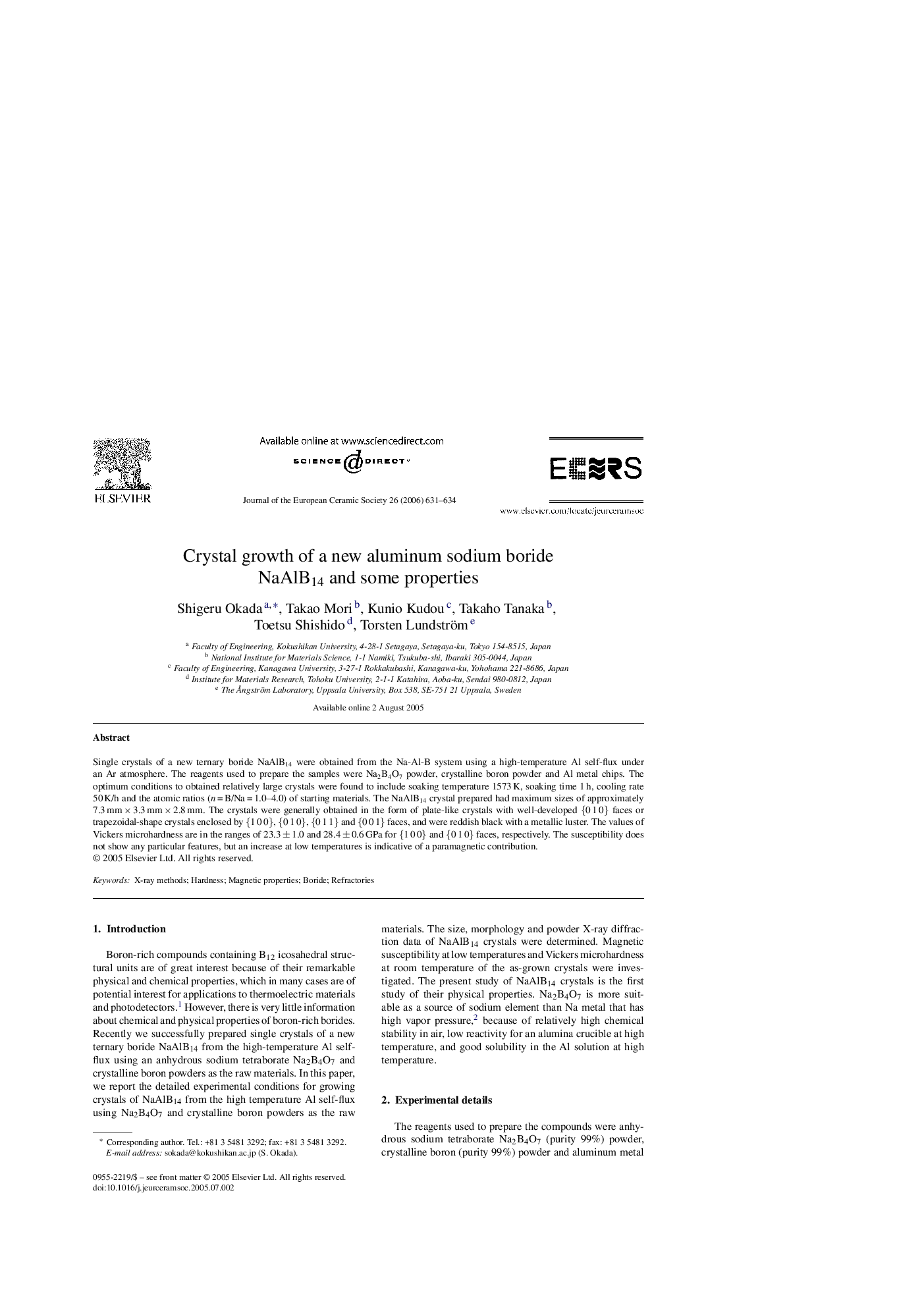 Crystal growth of a new aluminum sodium boride NaAlB14 and some properties