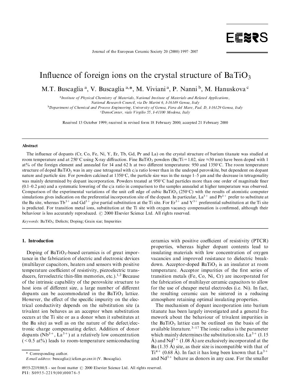 Influence of foreign ions on the crystal structure of BaTiO3