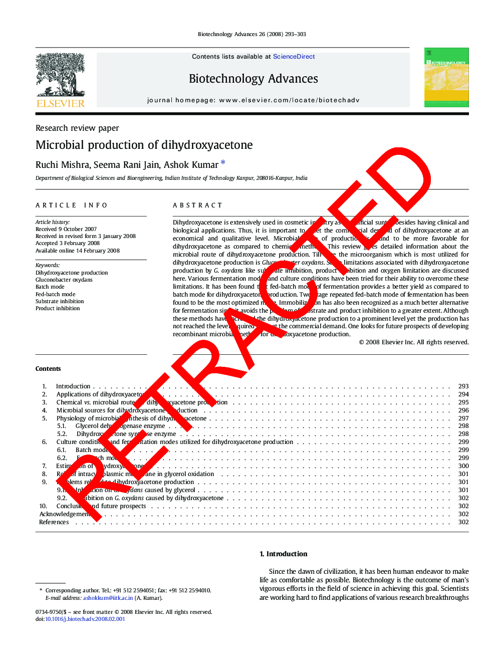 RETRACTED: Microbial production of dihydroxyacetone