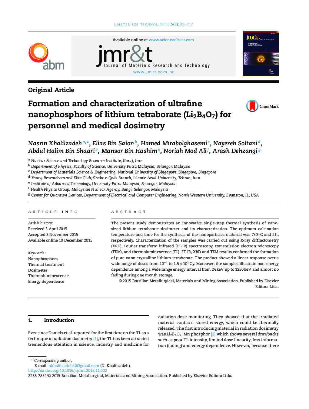 Formation and characterization of ultrafine nanophosphors of lithium tetraborate (Li2B4O7) for personnel and medical dosimetry