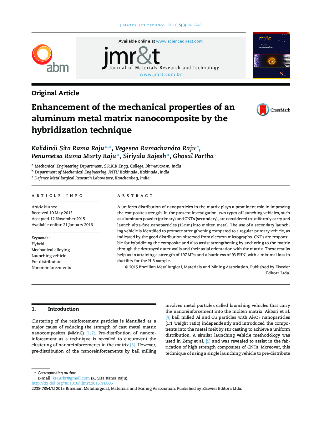 Enhancement of the mechanical properties of an aluminum metal matrix nanocomposite by the hybridization technique