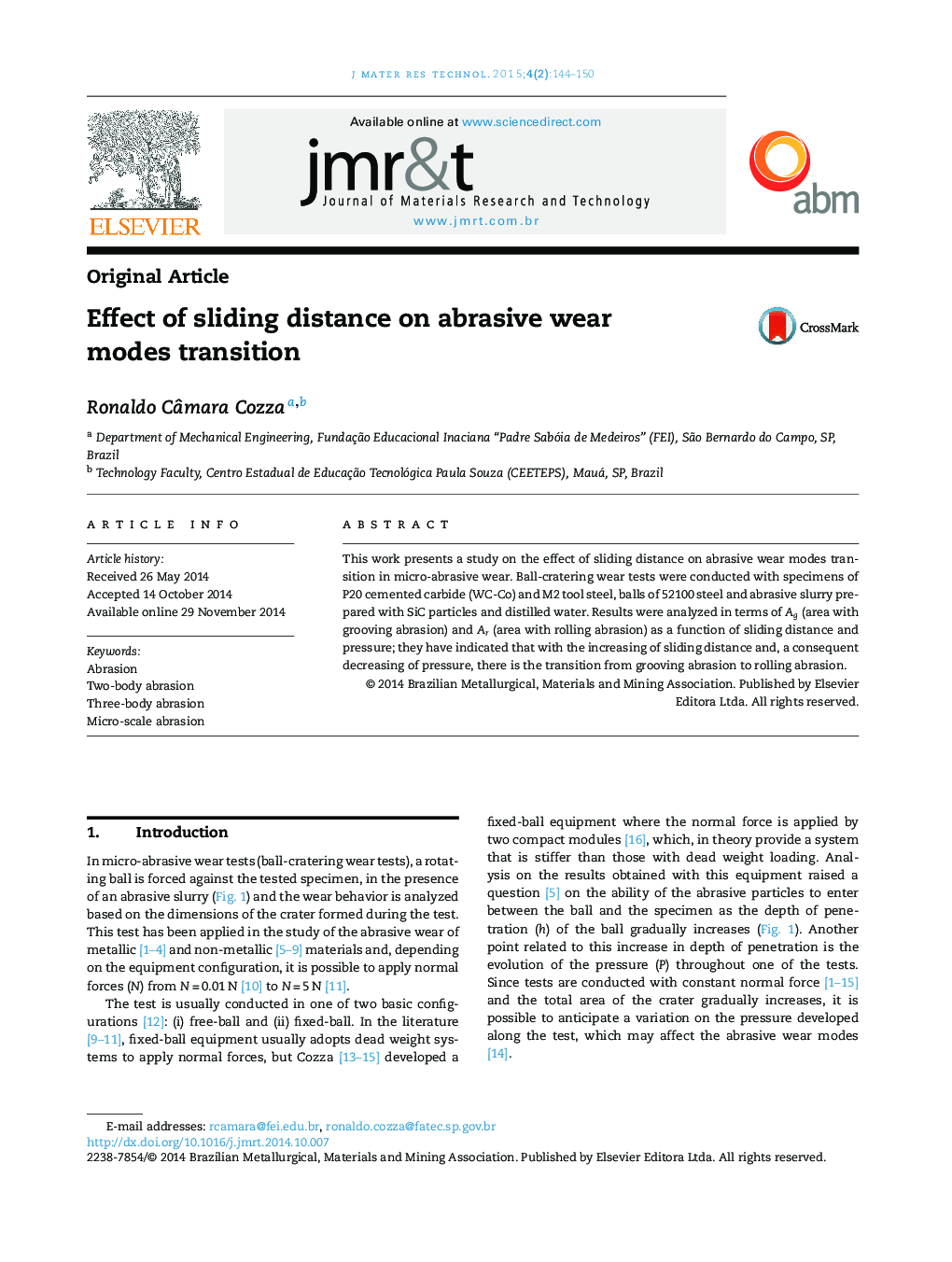 Effect of sliding distance on abrasive wear modes transition