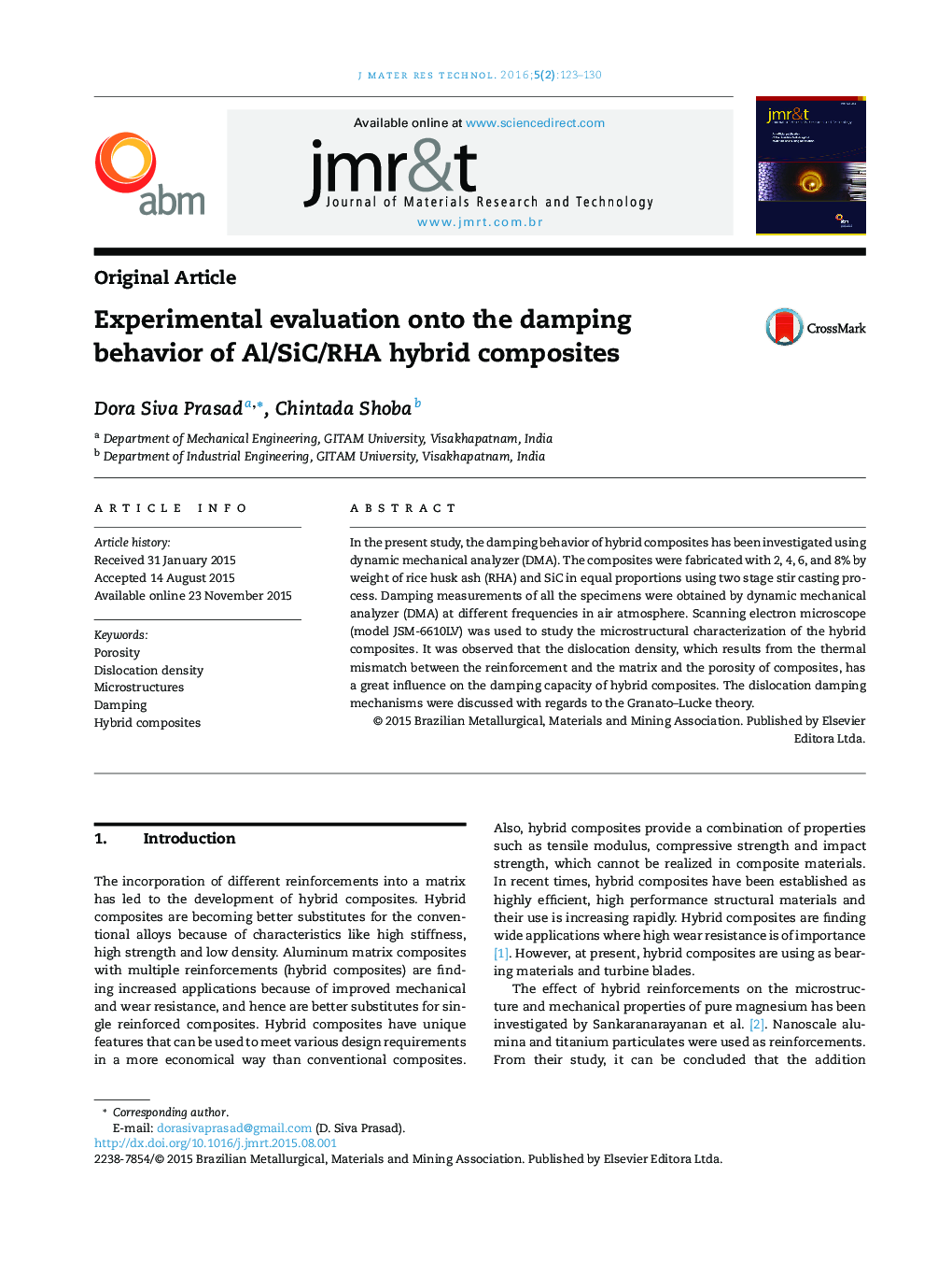 Experimental evaluation onto the damping behavior of Al/SiC/RHA hybrid composites