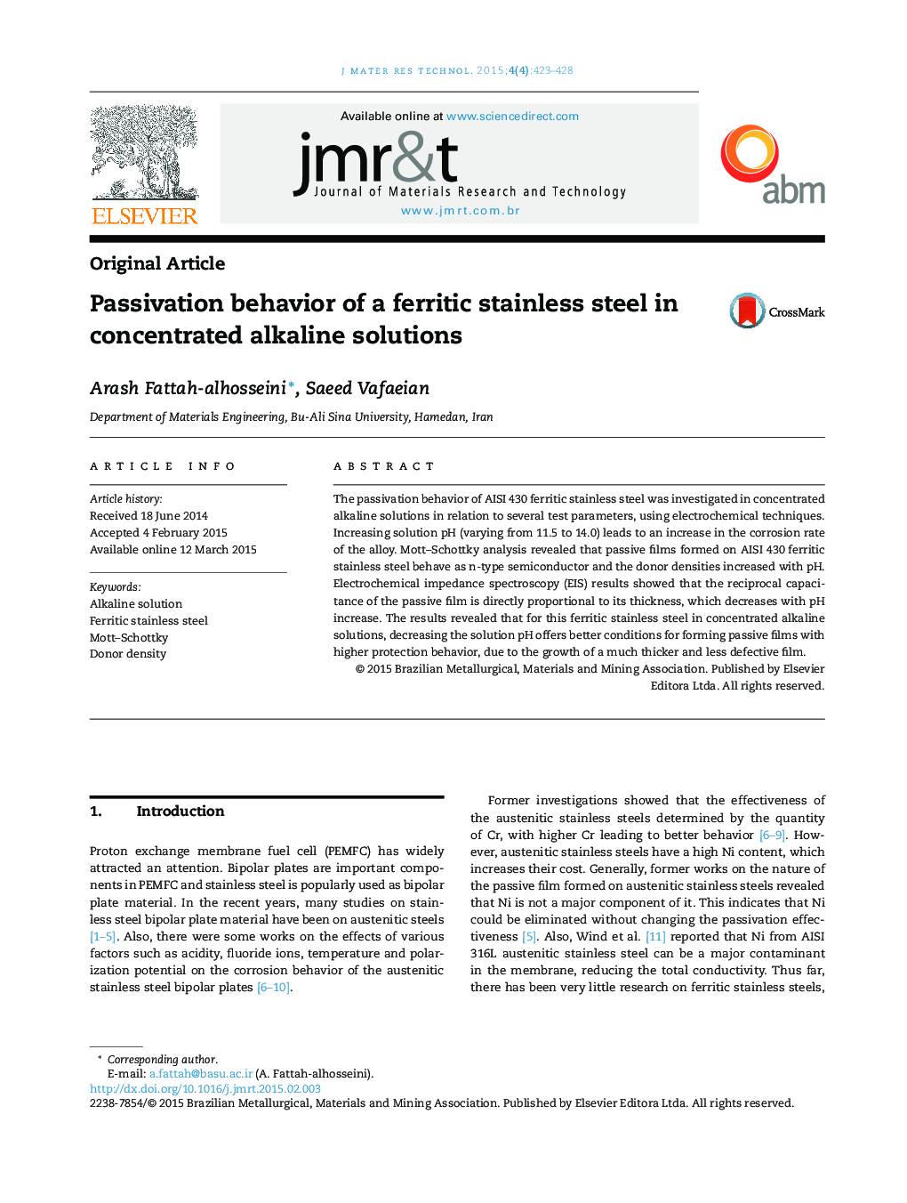 Passivation behavior of a ferritic stainless steel in concentrated alkaline solutions