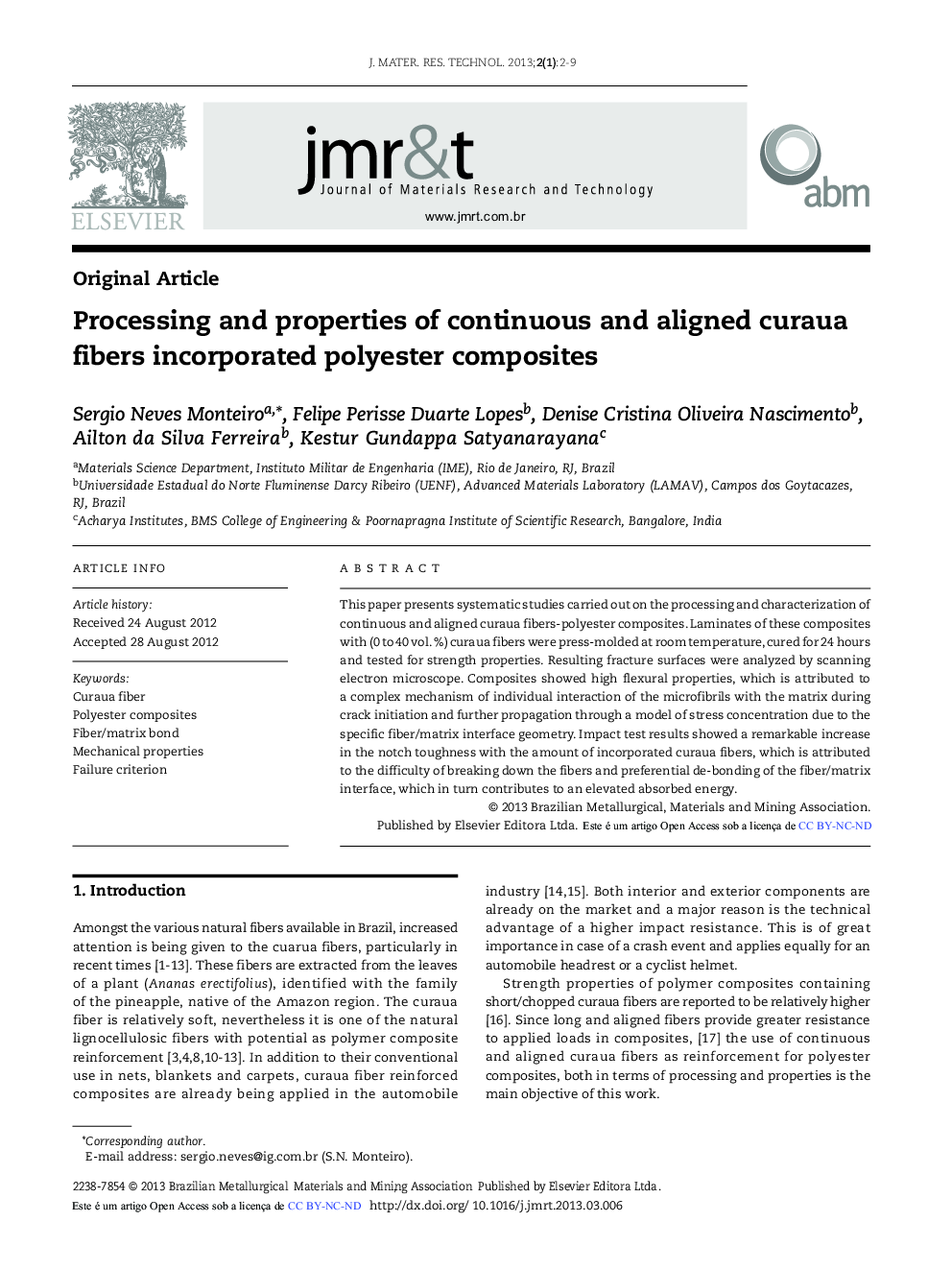 Processing and properties of continuous and aligned curaua fibers incorporated polyester composites