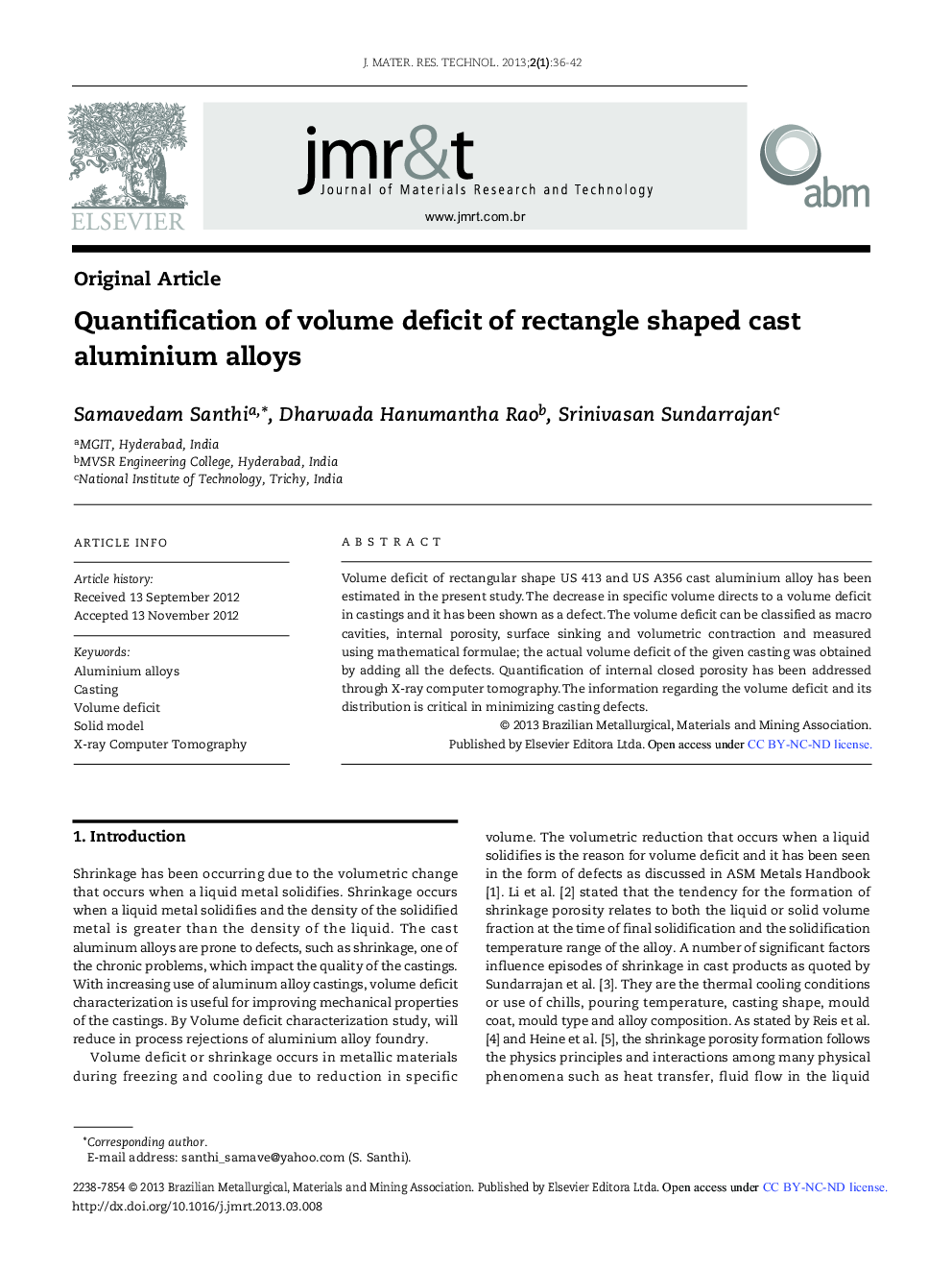 Quantification of volume deficit of rectangle shaped cast aluminium alloys