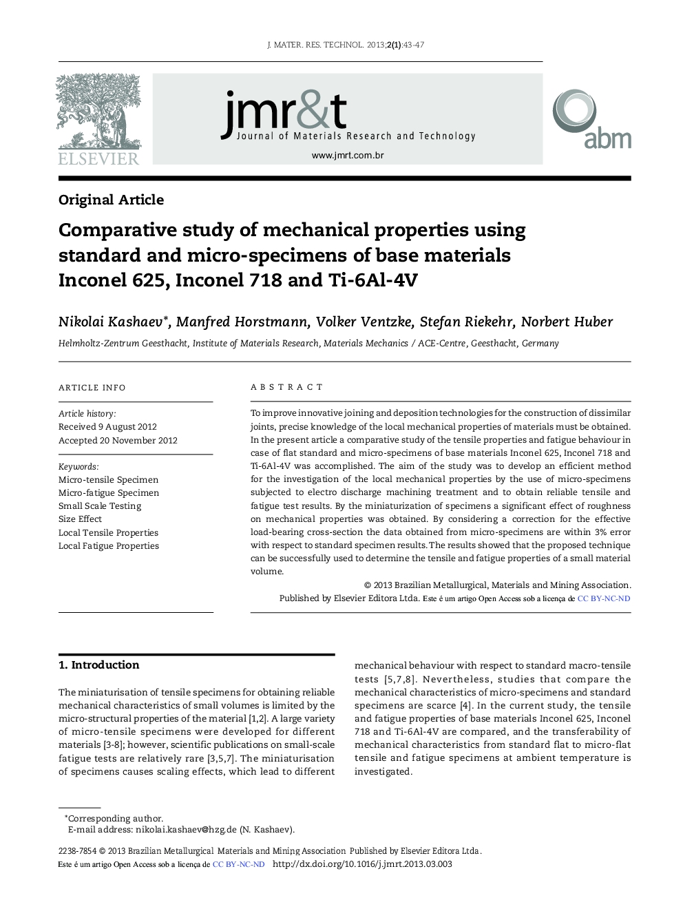 Comparative study of mechanical properties using standard and micro-specimens of base materials Inconel 625, Inconel 718 and Ti-6Al-4 V