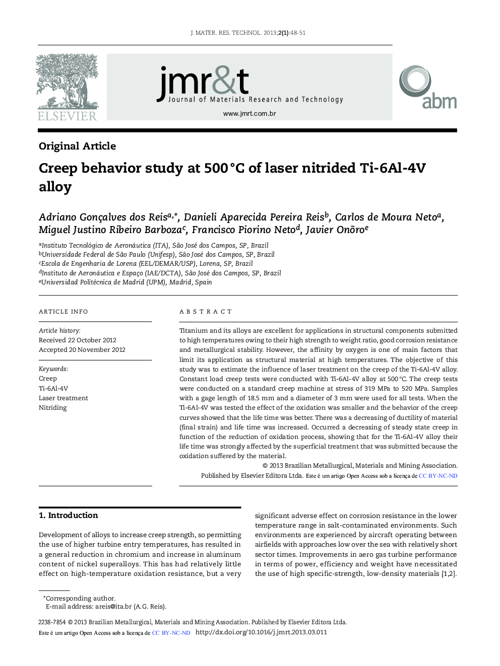 Creep behavior study at 500 °C of laser nitrided Ti-6Al-4 V alloy