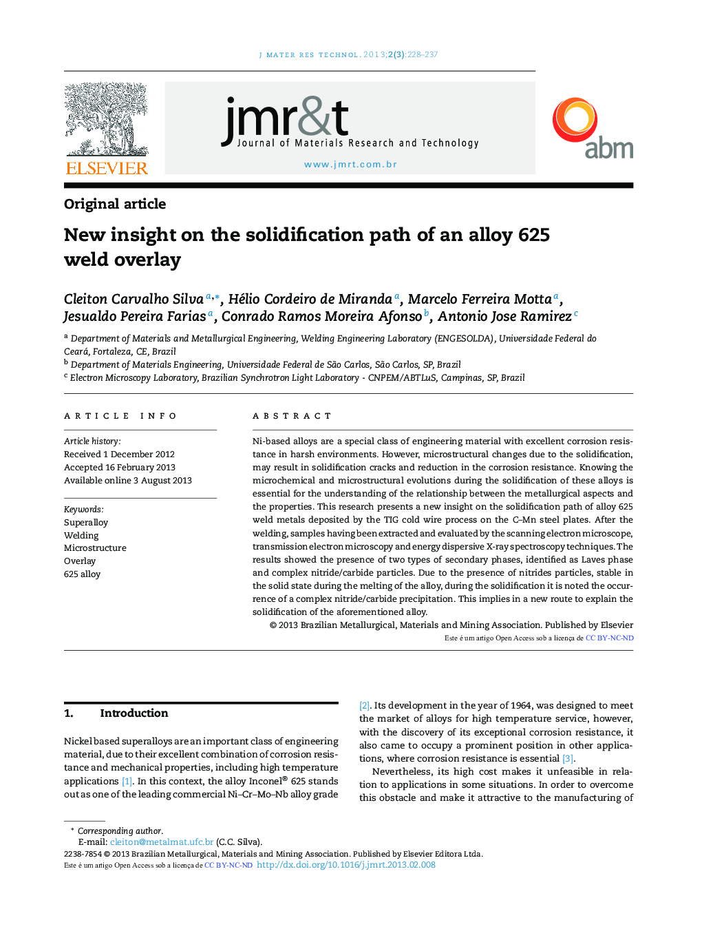 New insight on the solidification path of an alloy 625 weld overlay