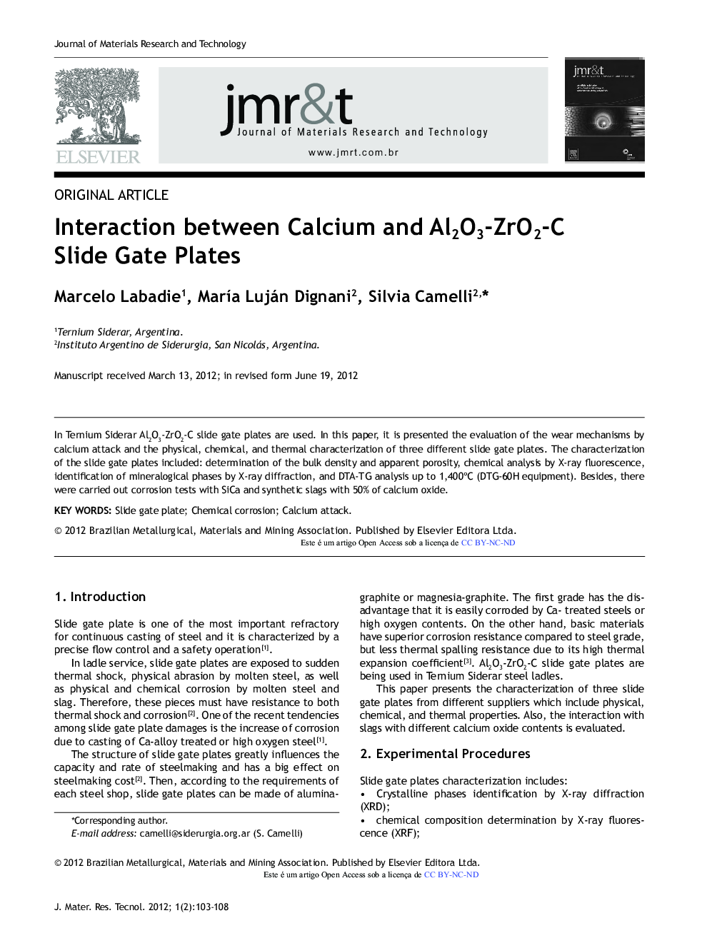Interaction between Calcium and Al2O3-ZrO2-C Slide Gate Plates