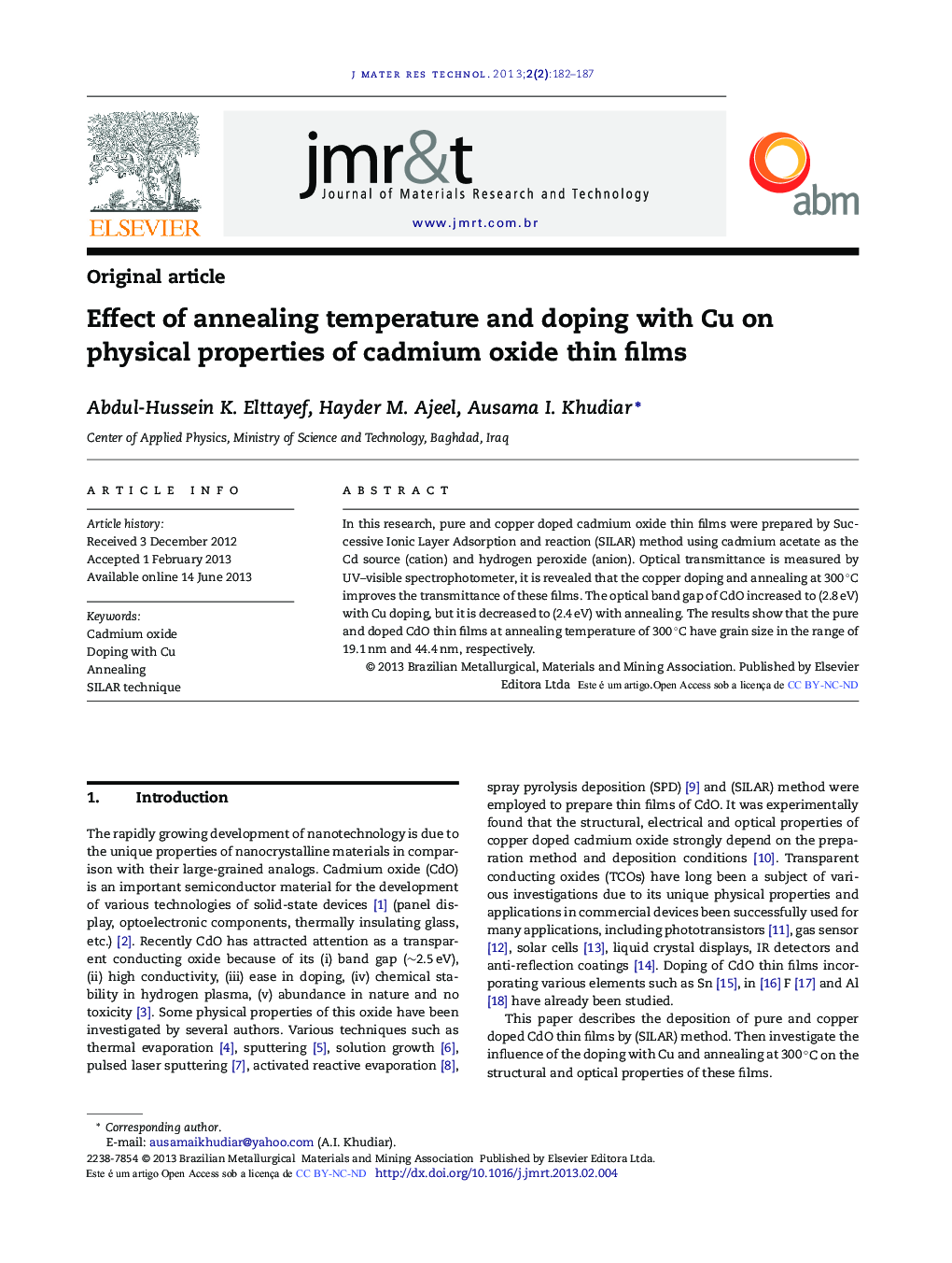 Effect of annealing temperature and doping with Cu on physical properties of cadmium oxide thin films