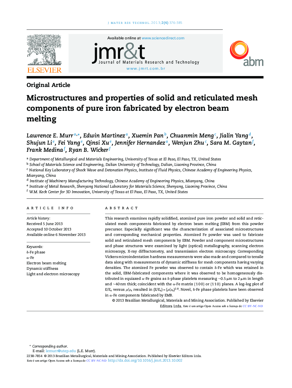 Microstructures and properties of solid and reticulated mesh components of pure iron fabricated by electron beam melting