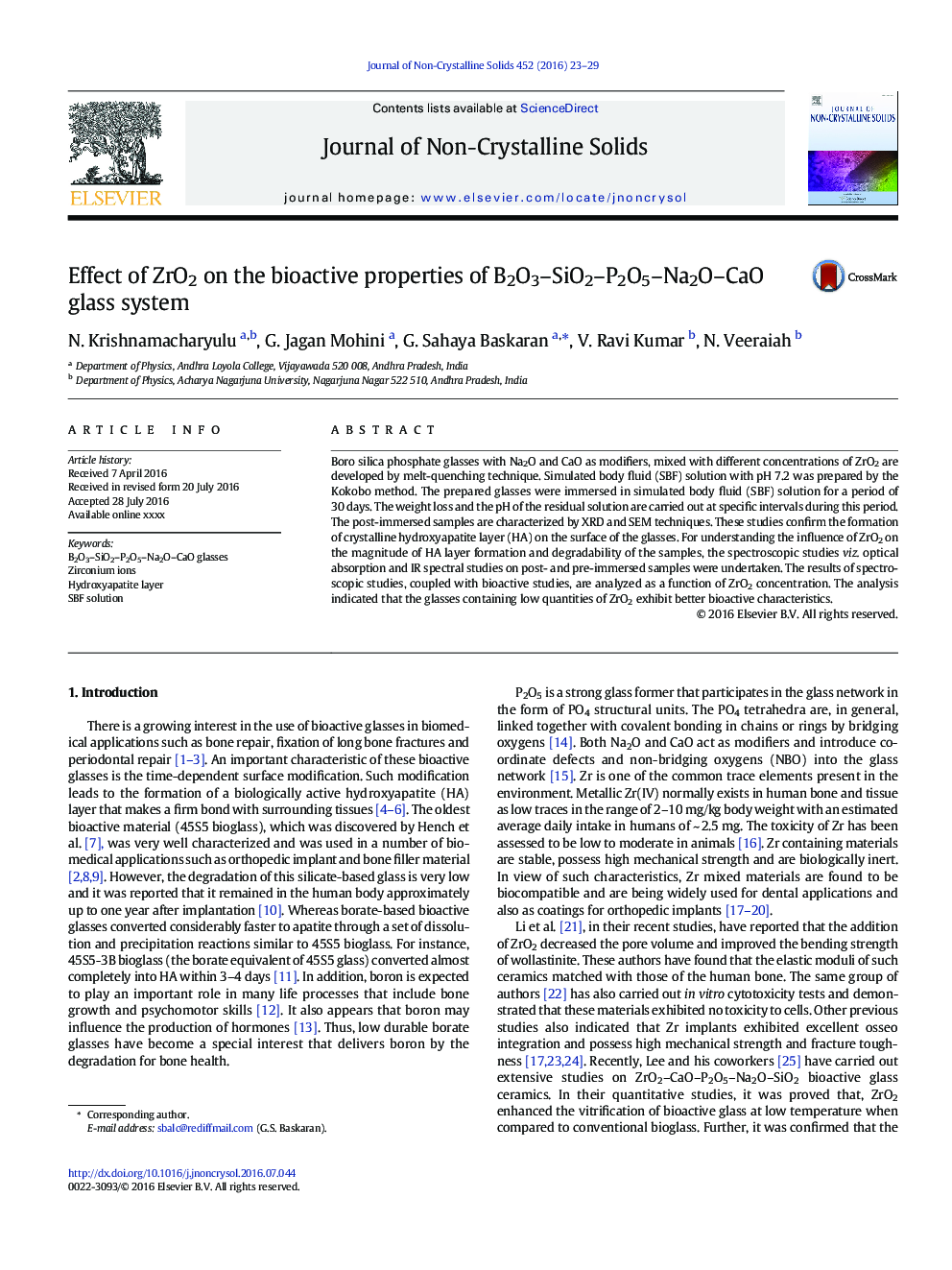 Effect of ZrO2 on the bioactive properties of B2O3–SiO2–P2O5–Na2O–CaO glass system