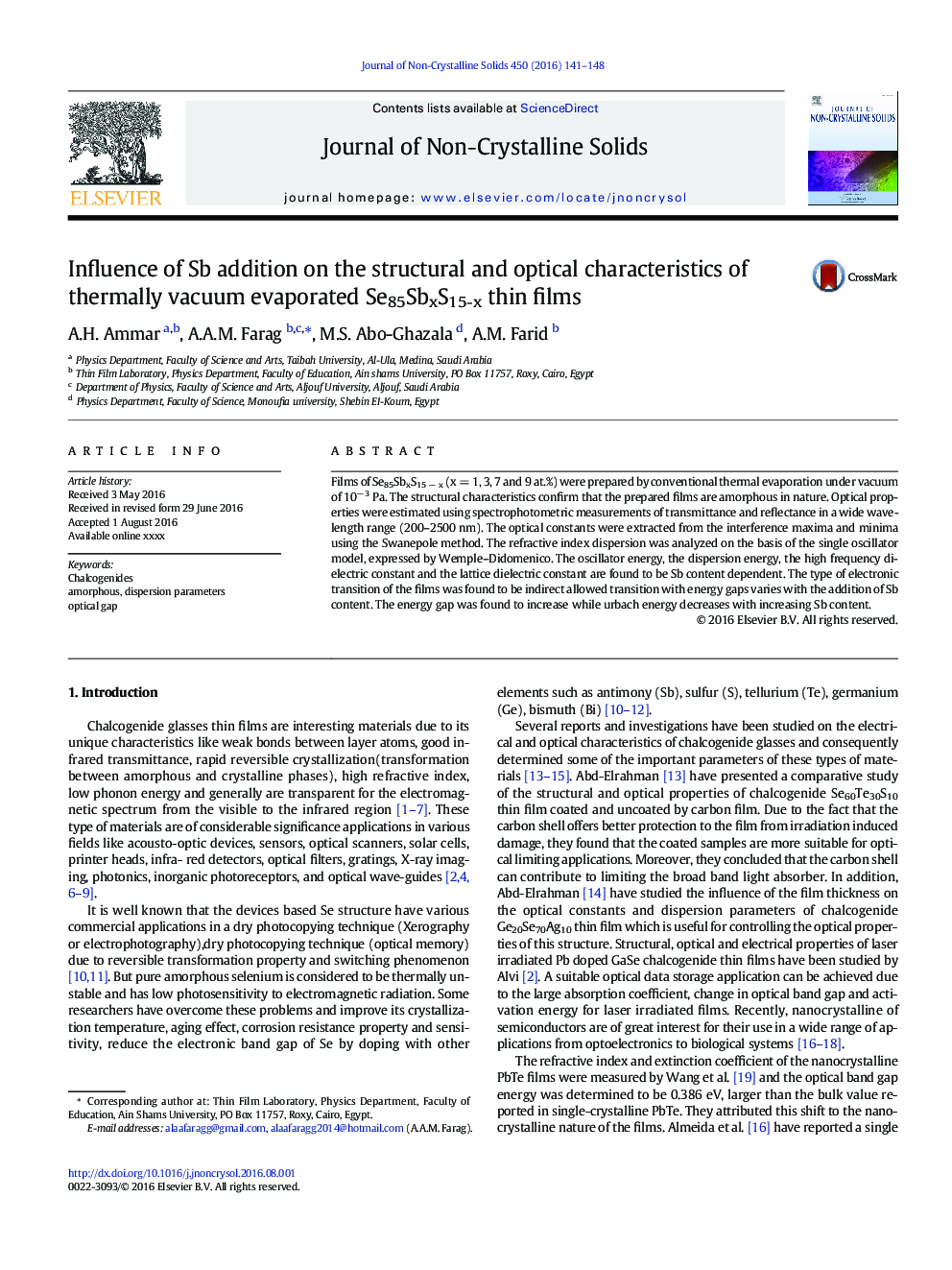 Influence of Sb addition on the structural and optical characteristics of thermally vacuum evaporated Se85SbxS15-x thin films