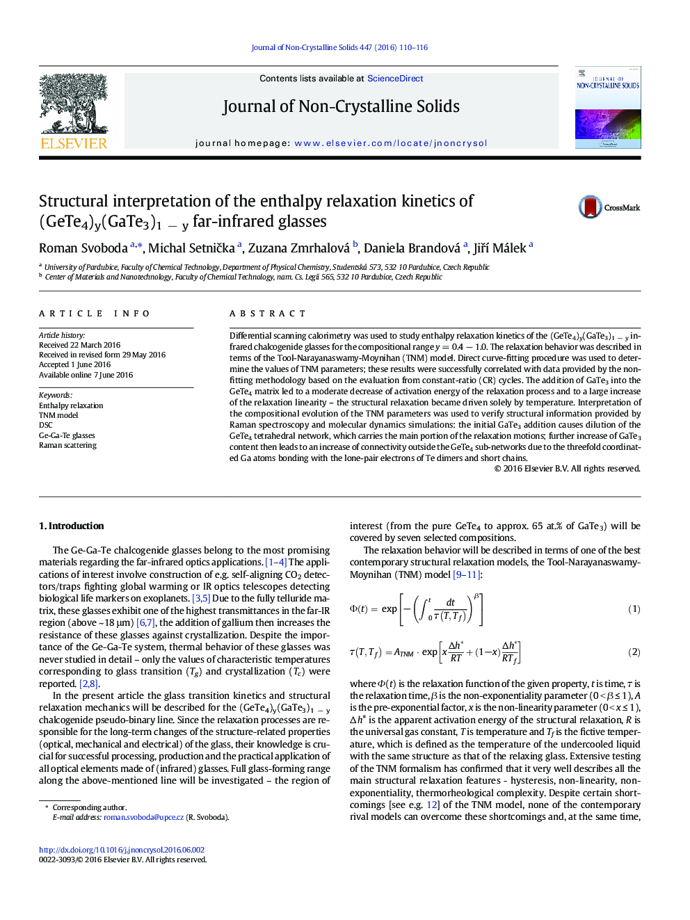 Structural interpretation of the enthalpy relaxation kinetics of (GeTe4)y(GaTe3)1 − y far-infrared glasses