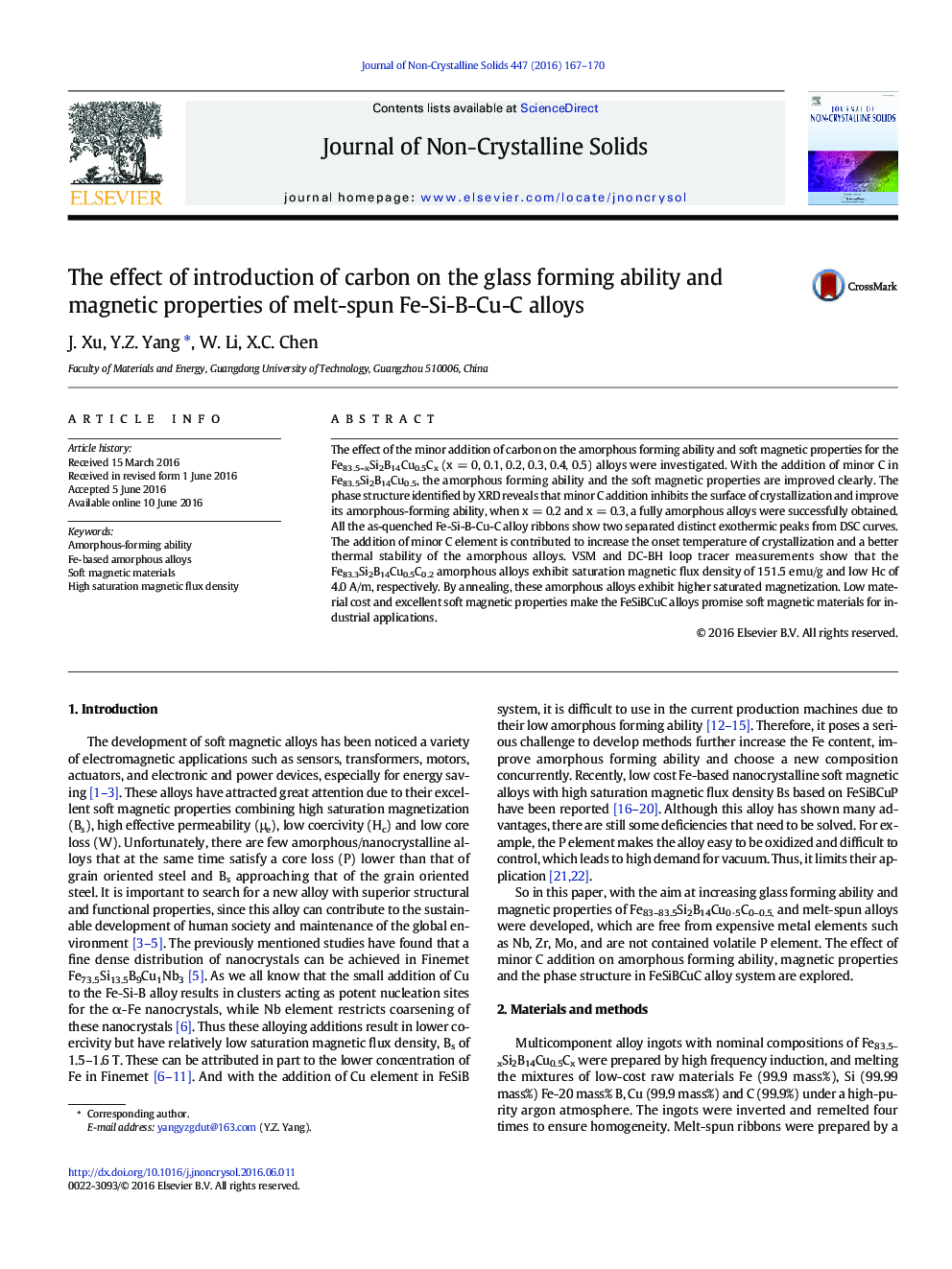The effect of introduction of carbon on the glass forming ability and magnetic properties of melt-spun Fe-Si-B-Cu-C alloys