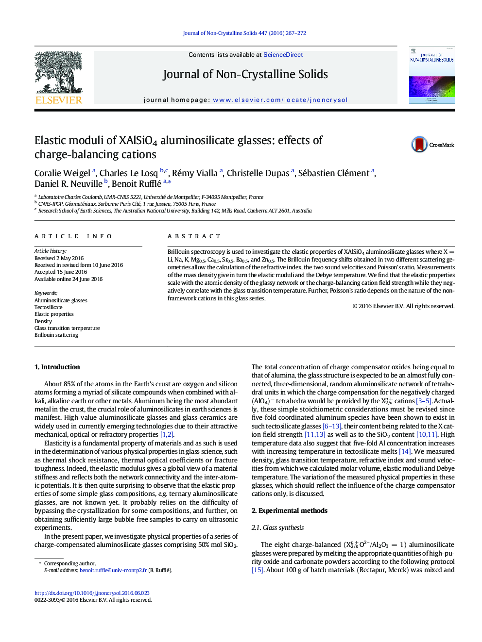 Elastic moduli of XAlSiO4 aluminosilicate glasses: effects of charge-balancing cations