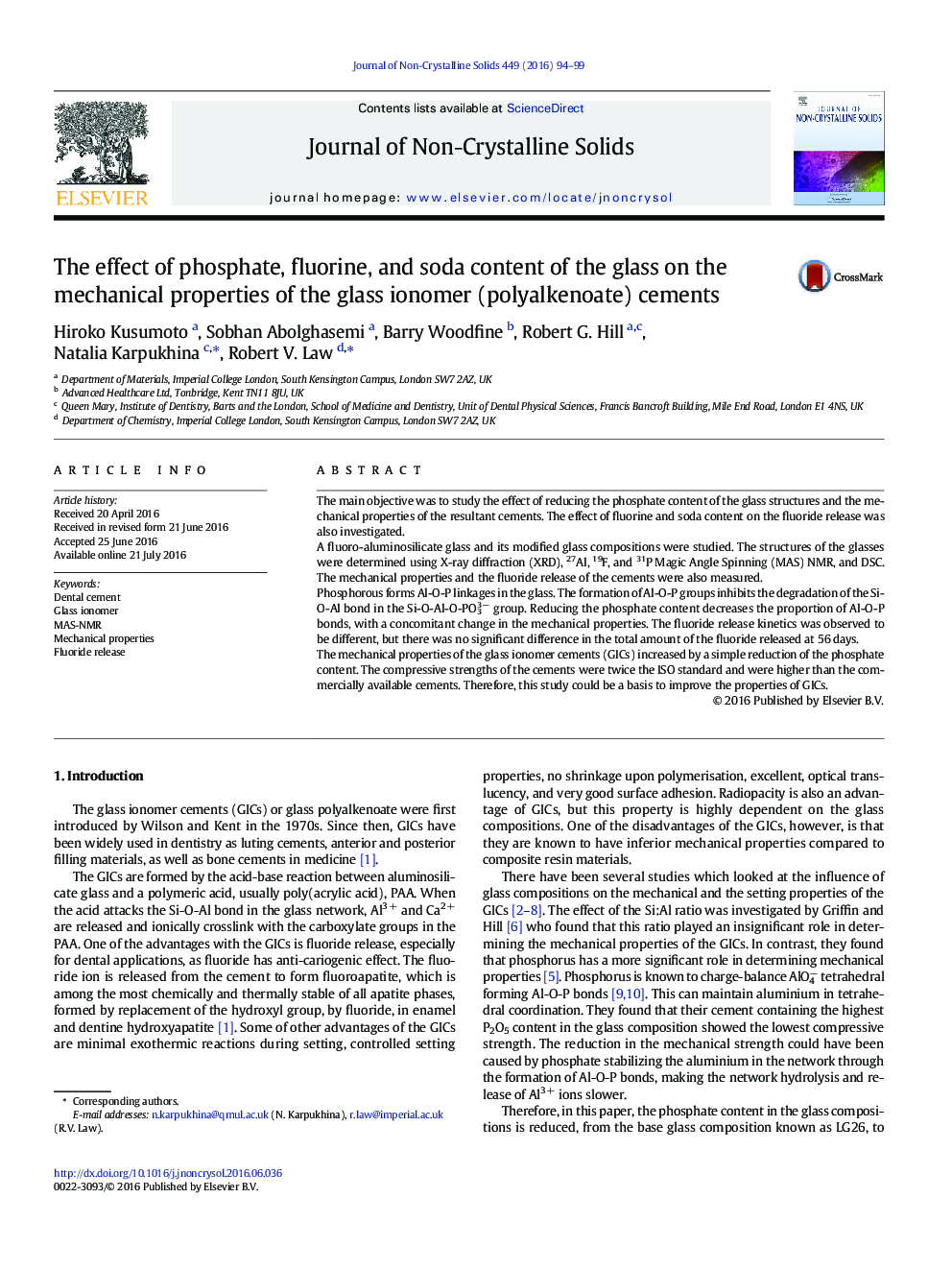 The effect of phosphate, fluorine, and soda content of the glass on the mechanical properties of the glass ionomer (polyalkenoate) cements