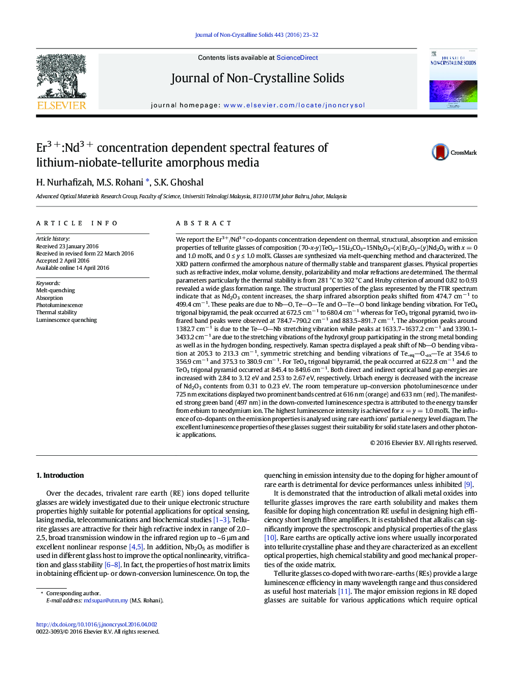 Er3 +:Nd3 + concentration dependent spectral features of lithium-niobate-tellurite amorphous media