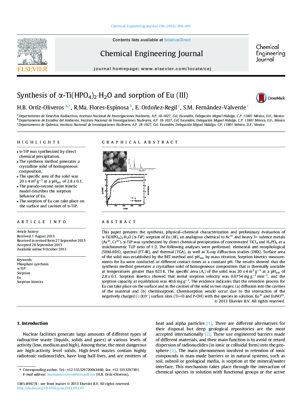 Synthesis of α-Ti(HPO4)2·H2O and sorption of Eu (III)