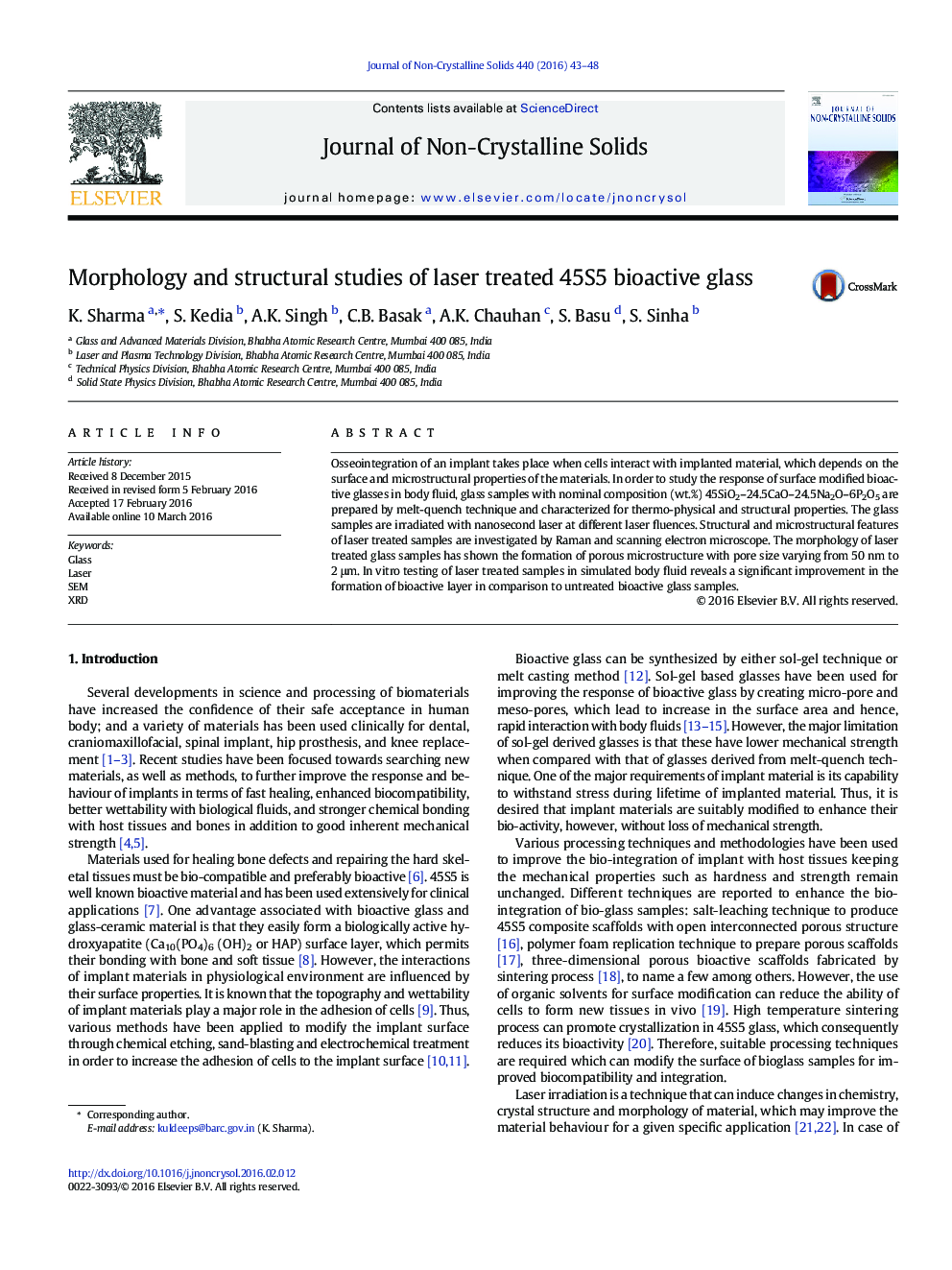 Morphology and structural studies of laser treated 45S5 bioactive glass