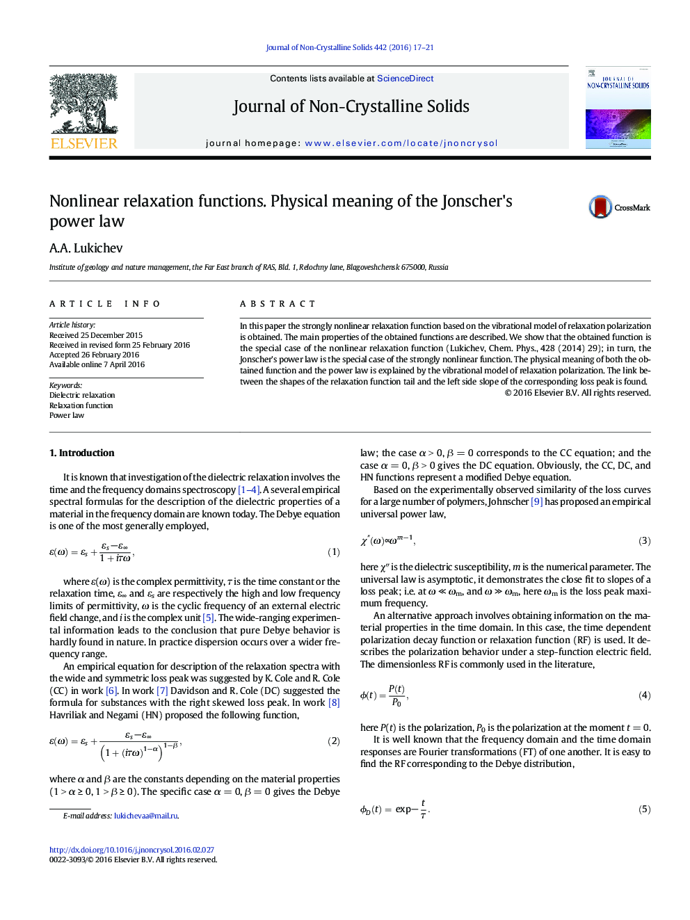 Nonlinear relaxation functions. Physical meaning of the Jonscher's power law