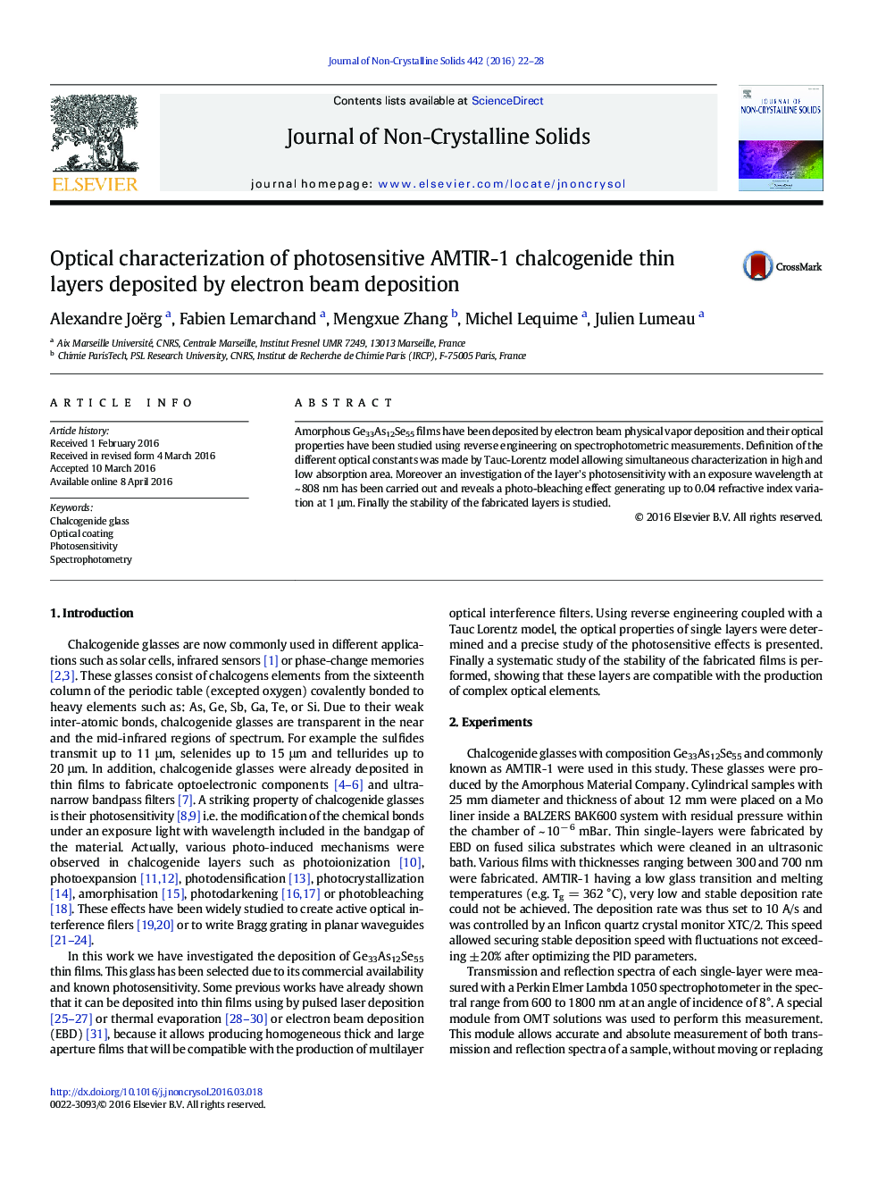 Optical characterization of photosensitive AMTIR-1 chalcogenide thin layers deposited by electron beam deposition