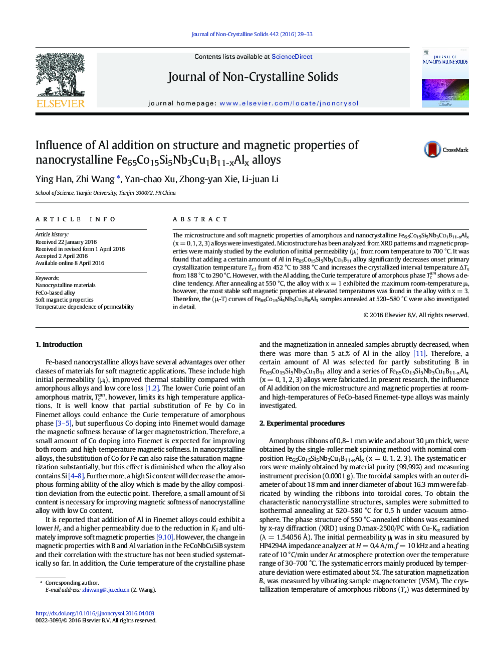 Influence of Al addition on structure and magnetic properties of nanocrystalline Fe65Co15Si5Nb3Cu1B11-xAlx alloys