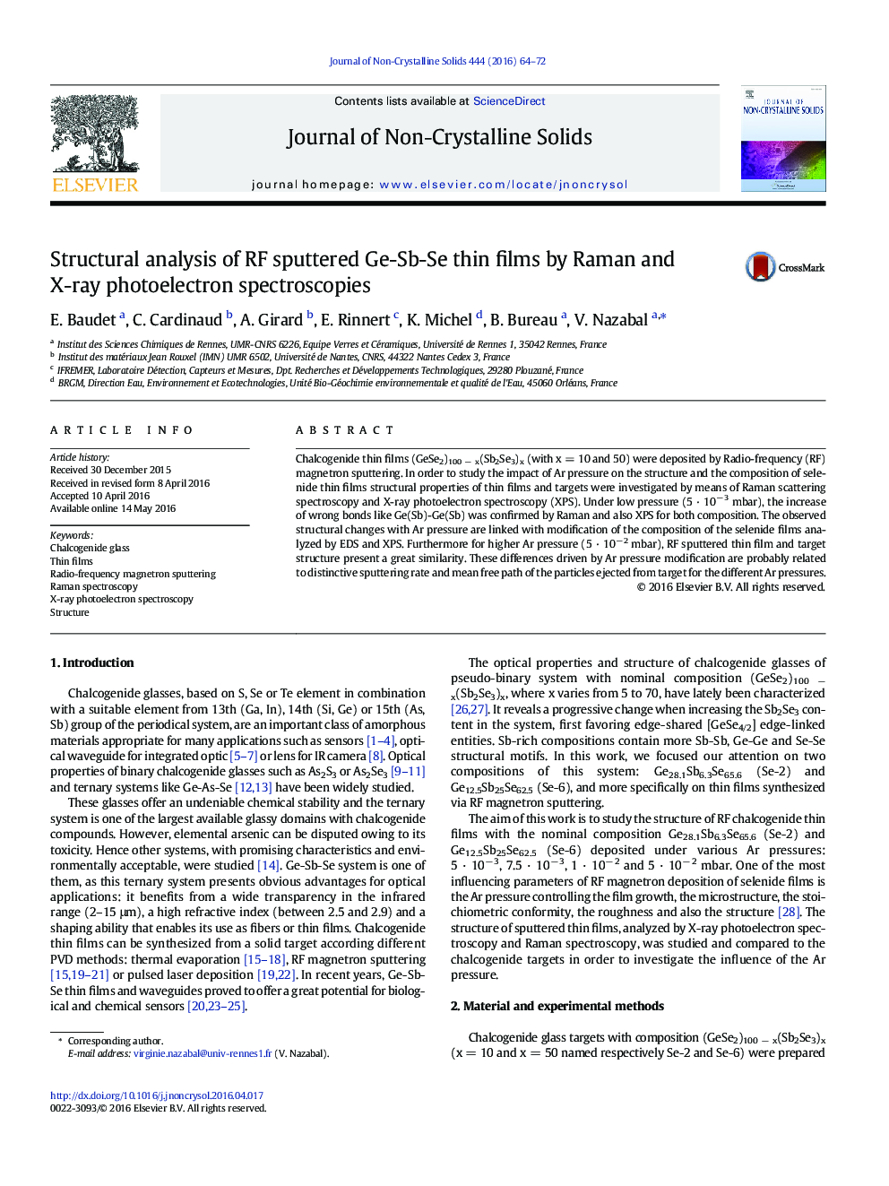 Structural analysis of RF sputtered Ge-Sb-Se thin films by Raman and X-ray photoelectron spectroscopies