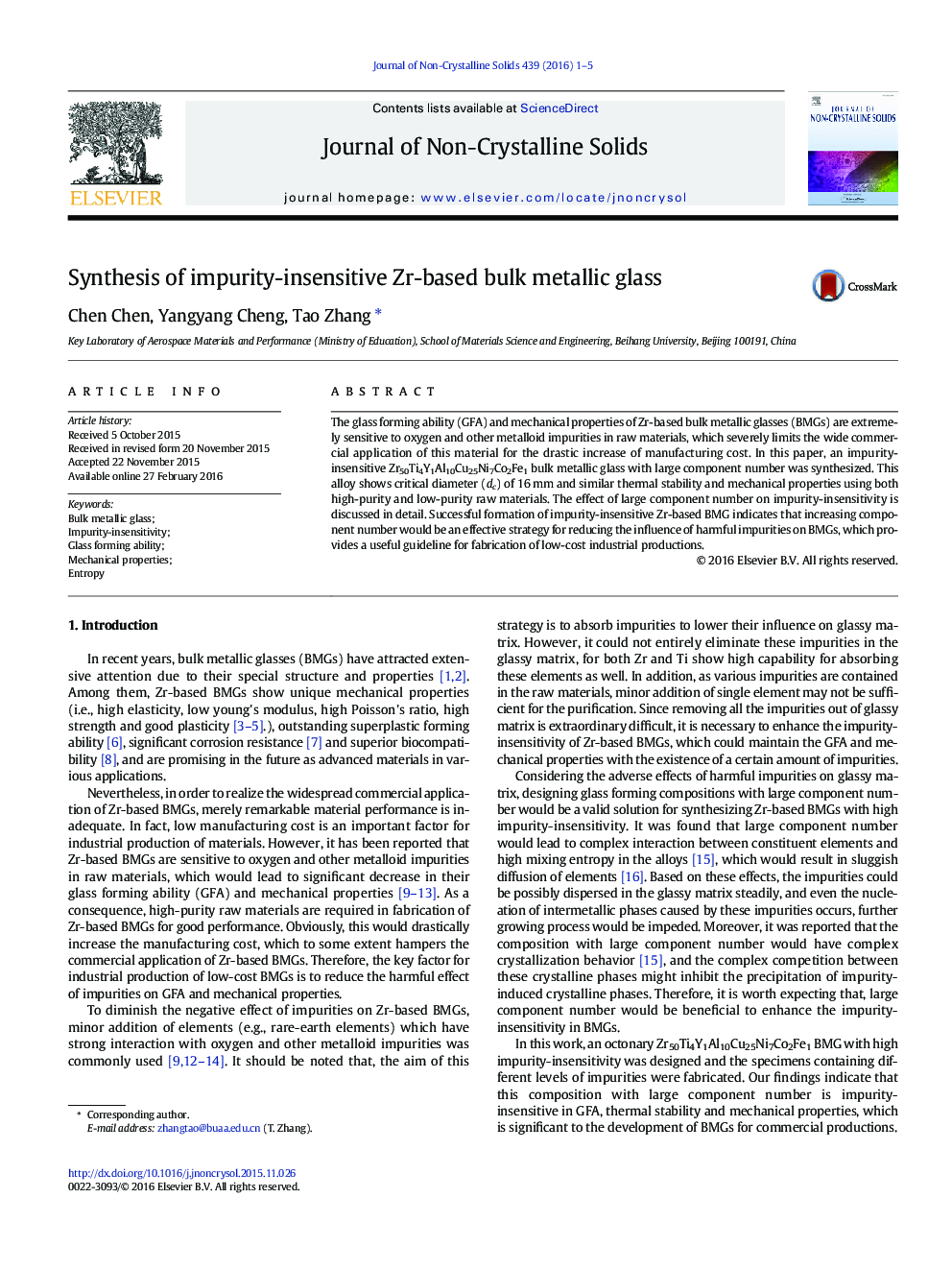 Synthesis of impurity-insensitive Zr-based bulk metallic glass