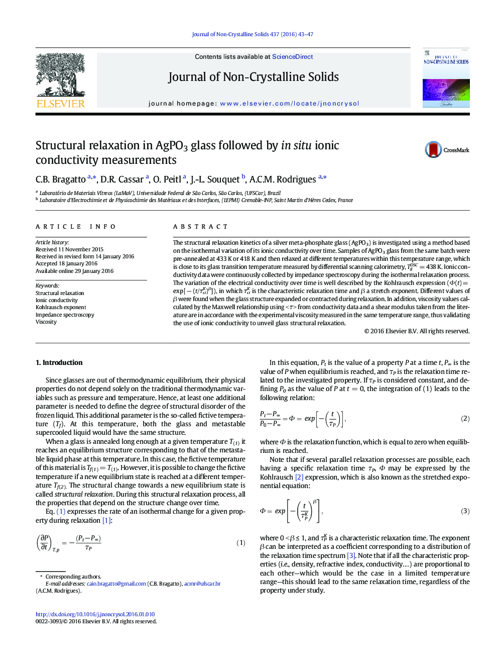 Structural relaxation in AgPO3 glass followed by in situ ionic conductivity measurements