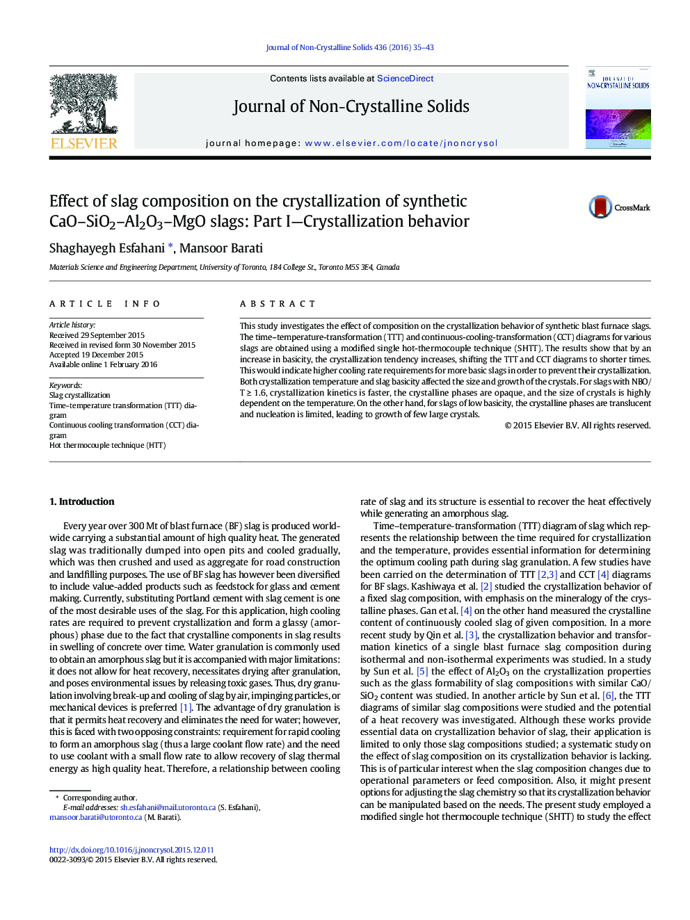 Effect of slag composition on the crystallization of synthetic CaO–SiO2–Al2O3–MgO slags: Part I—Crystallization behavior