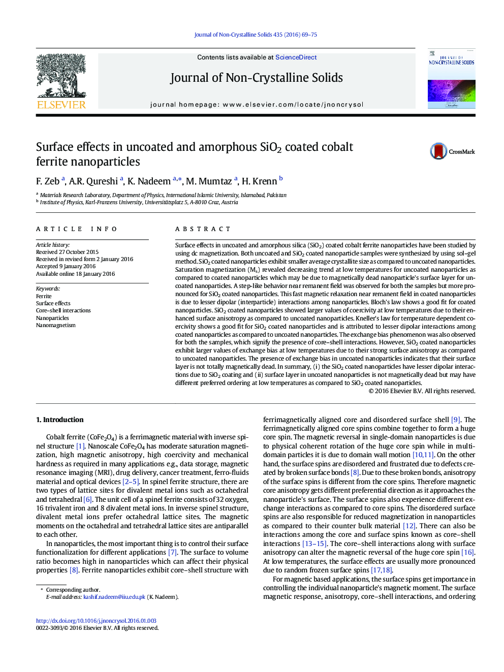 Surface effects in uncoated and amorphous SiO2 coated cobalt ferrite nanoparticles