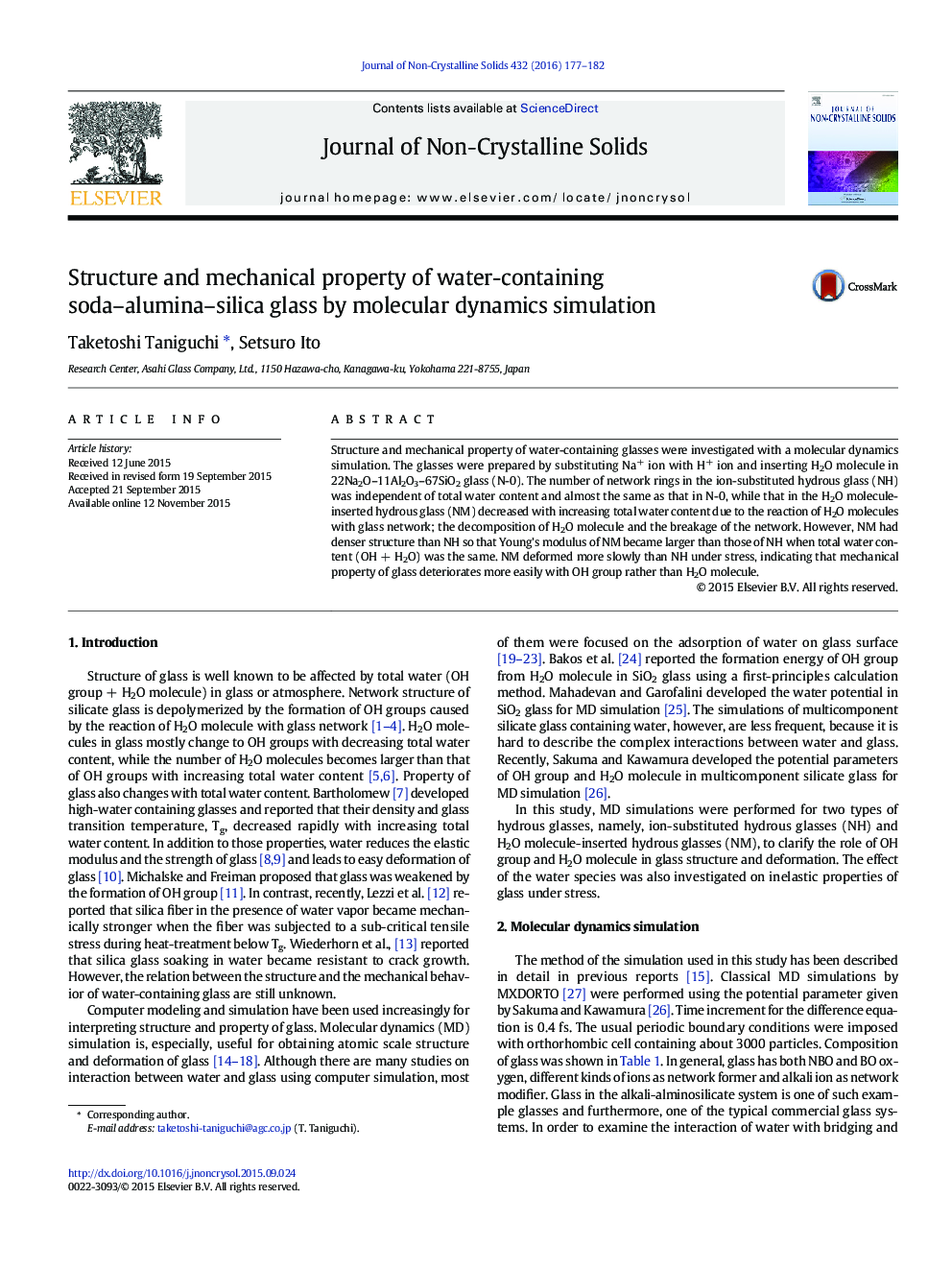Structure and mechanical property of water-containing soda–alumina–silica glass by molecular dynamics simulation