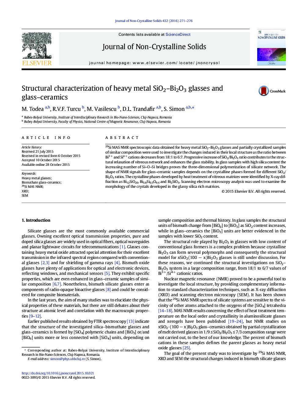 Structural characterization of heavy metal SiO2–Bi2O3 glasses and glass–ceramics