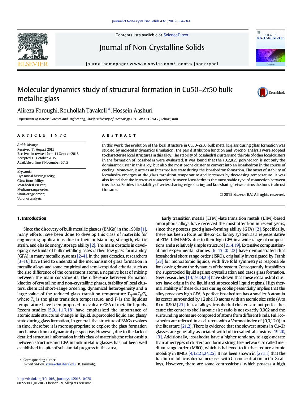 Molecular dynamics study of structural formation in Cu50–Zr50 bulk metallic glass