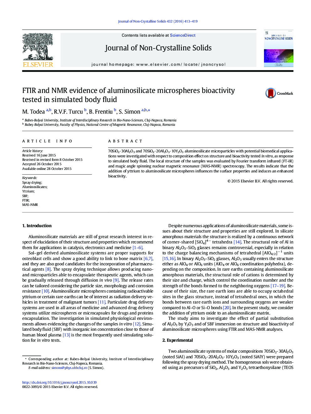 FTIR and NMR evidence of aluminosilicate microspheres bioactivity tested in simulated body fluid