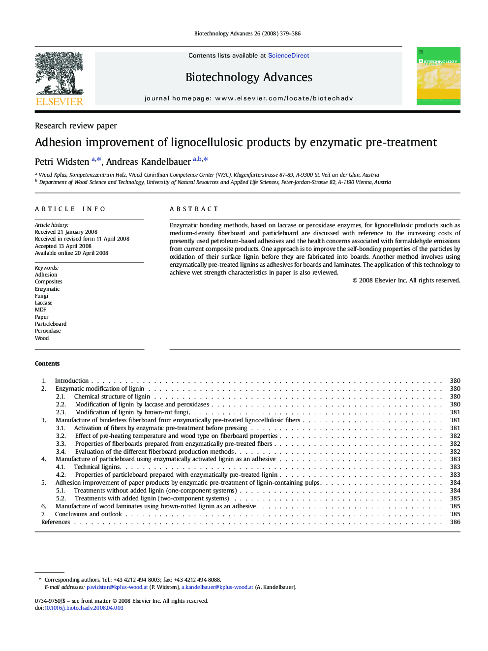 Adhesion improvement of lignocellulosic products by enzymatic pre-treatment