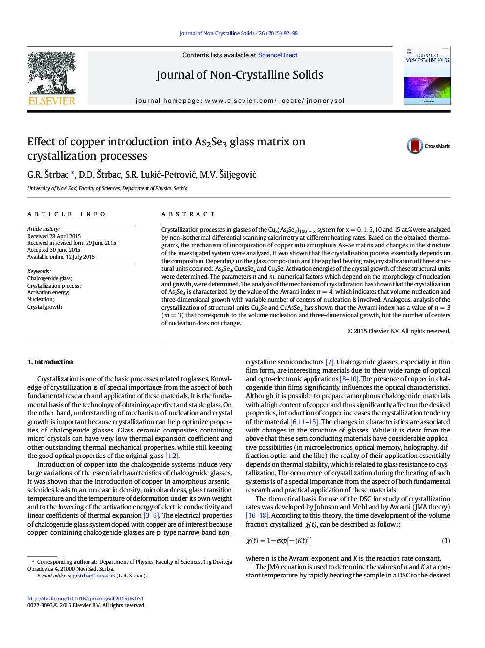 Effect of copper introduction into As2Se3 glass matrix on crystallization processes