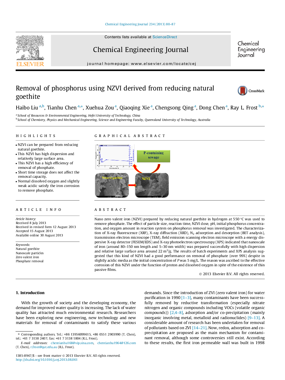 Removal of phosphorus using NZVI derived from reducing natural goethite