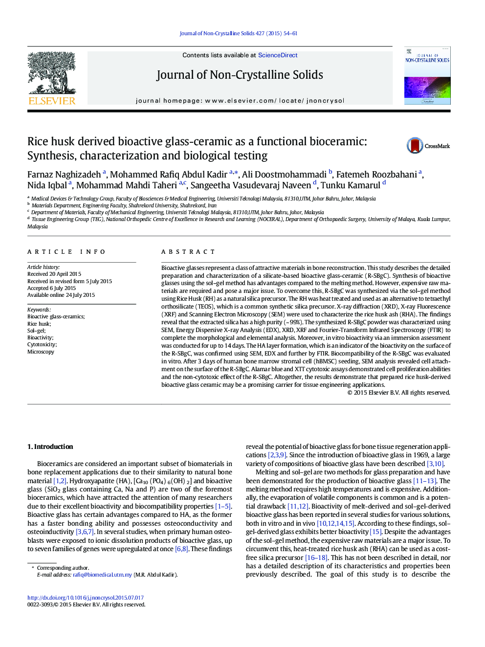 Rice husk derived bioactive glass-ceramic as a functional bioceramic: Synthesis, characterization and biological testing