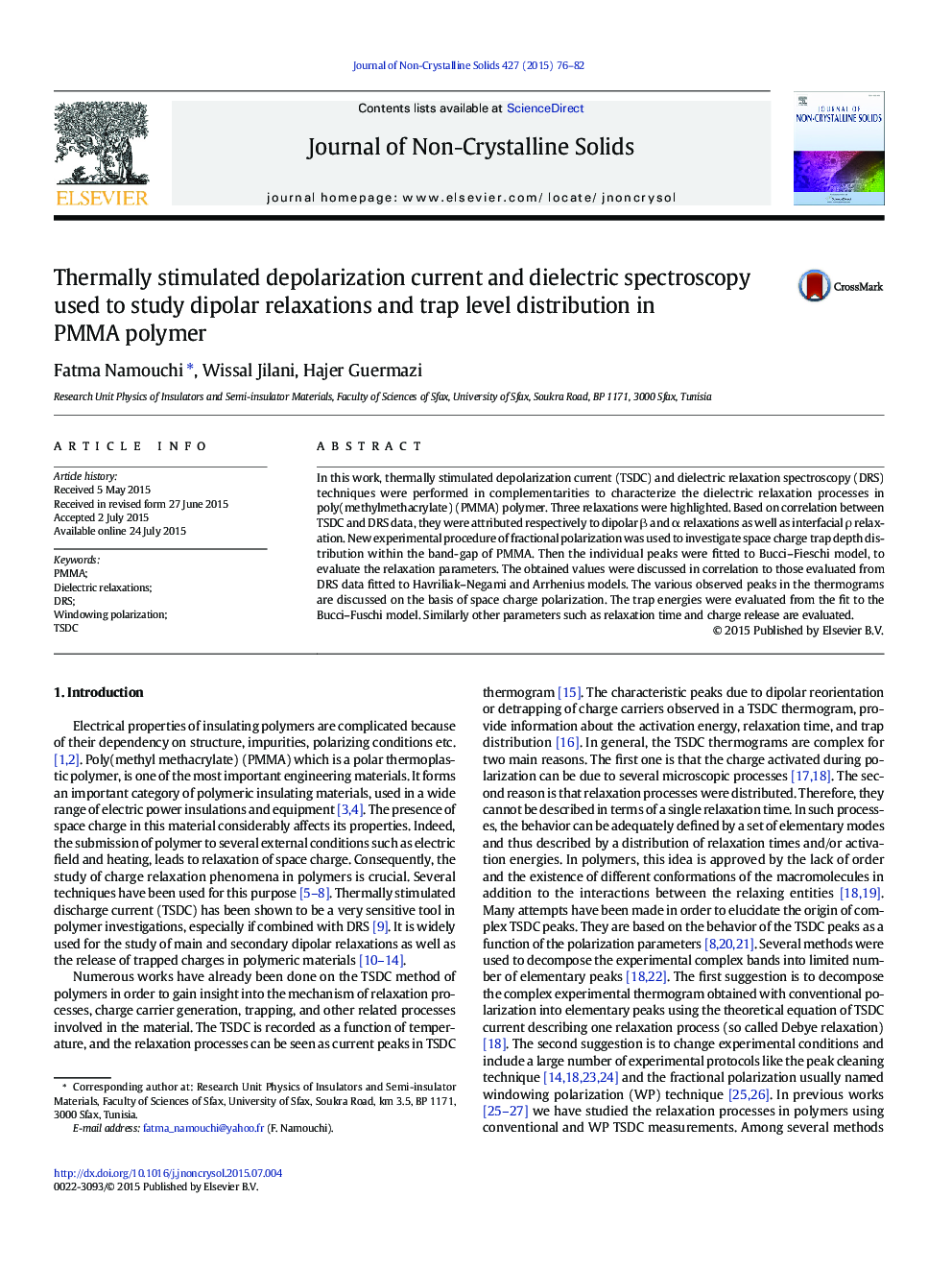 Thermally stimulated depolarization current and dielectric spectroscopy used to study dipolar relaxations and trap level distribution in PMMA polymer