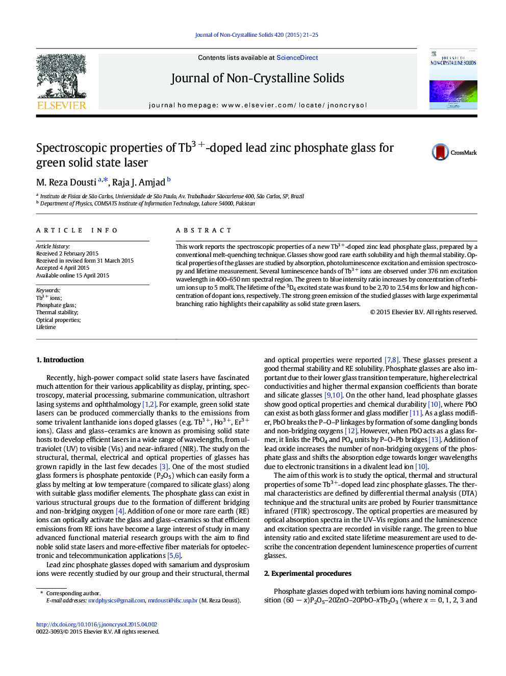 Spectroscopic properties of Tb3 +-doped lead zinc phosphate glass for green solid state laser